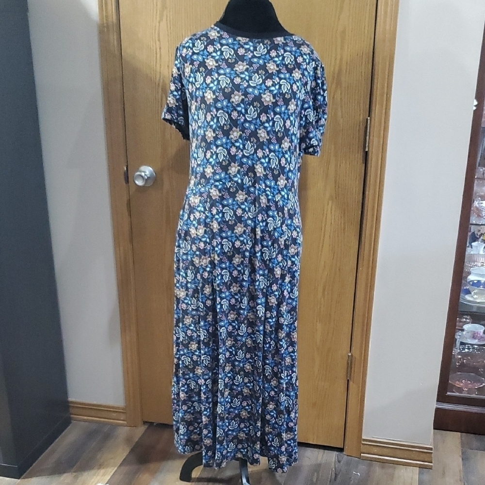 Boden Blue Floral Crew Neck Short Sleeve Maxi Dress